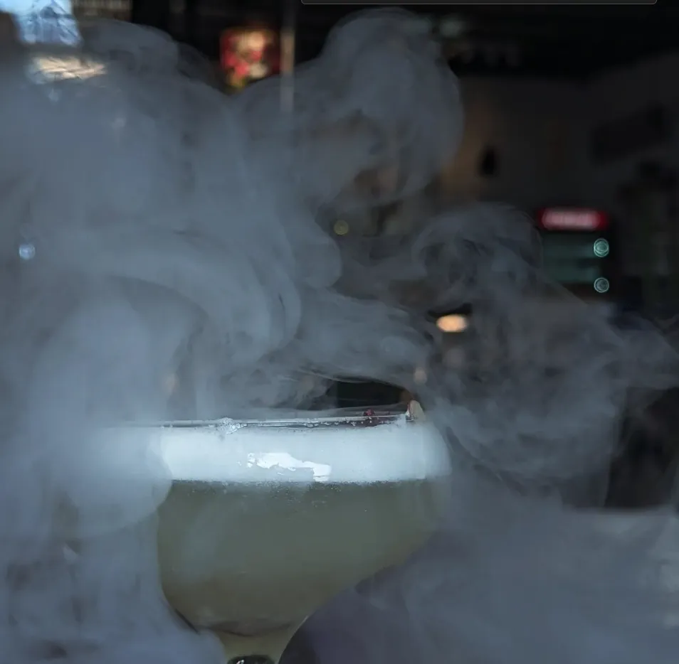 A smoking signature drink at the Sherpa bar.